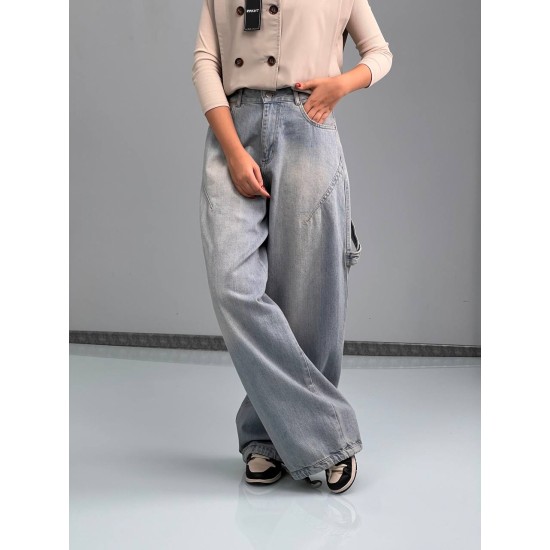 شلوار بگ بالنی جین آبی طرحدار