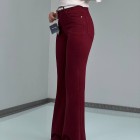 شلوار بوتکات لایسل زرشکی شلوار بوتکات لایسل زرشکی