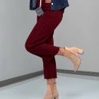 شلوار واید لایسل کات کمربنددار زرشکی