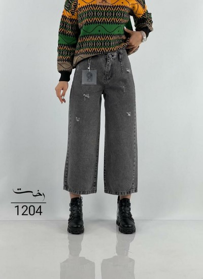 شلوار واید طوسی کمر ساده