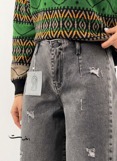 شلوار واید طوسی کمر ساده