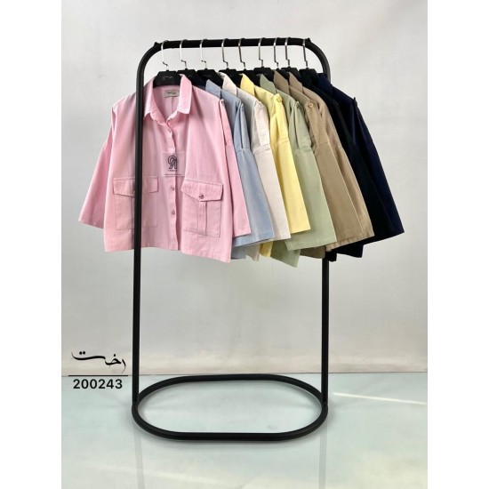 شومیز کتان باکسی دو جیب