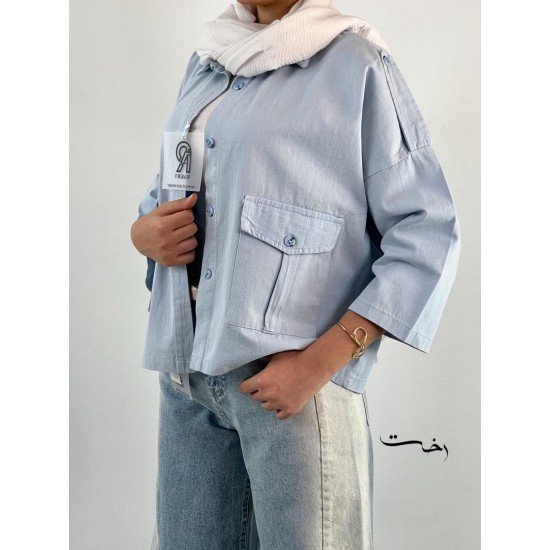 شومیز کتان باکسی دو جیب