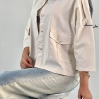 شومیز کتان باکسی دو جیب