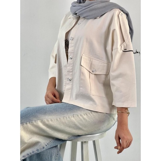 شومیز کتان باکسی دو جیب