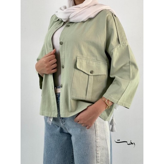 شومیز کتان باکسی دو جیب