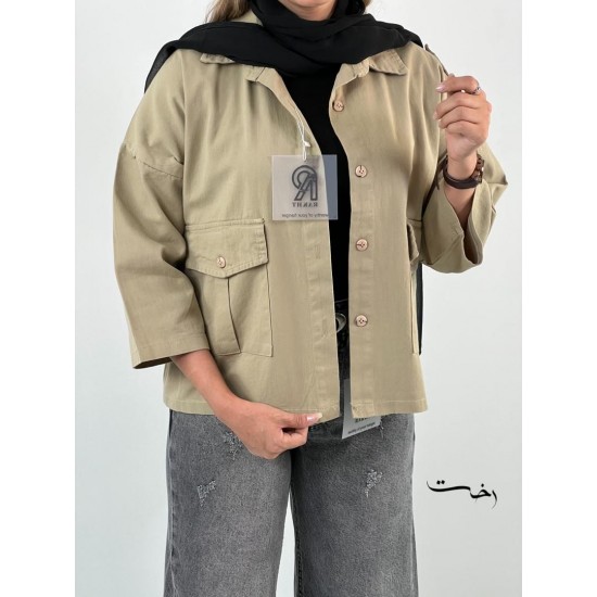 شومیز کتان باکسی دو جیب