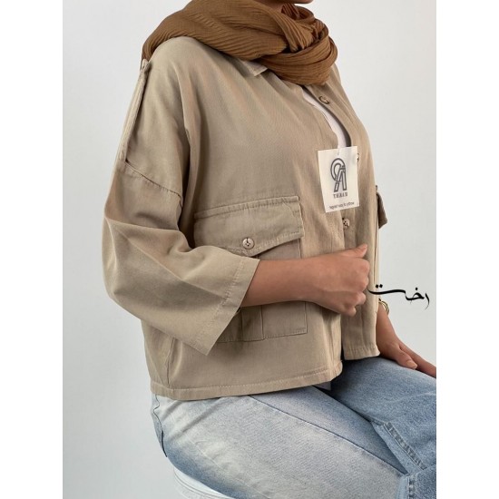 شومیز کتان باکسی دو جیب