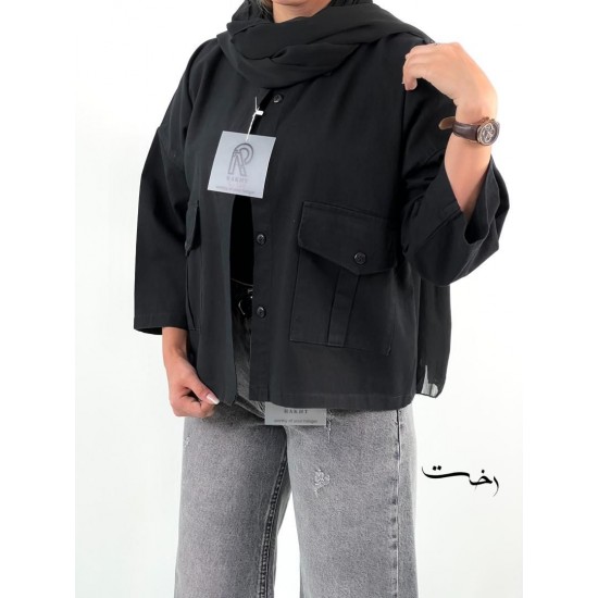 شومیز کتان باکسی دو جیب