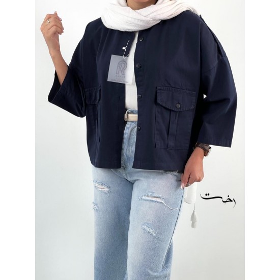 شومیز کتان باکسی دو جیب