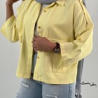 شومیز کتان باکسی دو جیب