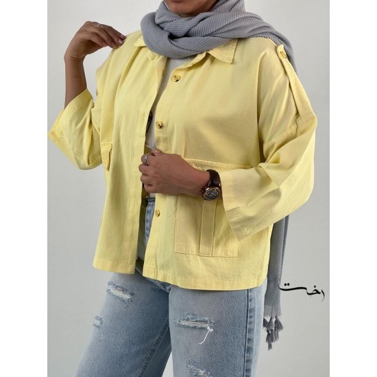 شومیز کتان باکسی دو جیب