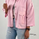 شومیز کتان باکسی دو جیب