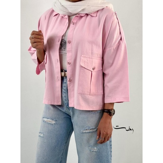 شومیز کتان باکسی دو جیب