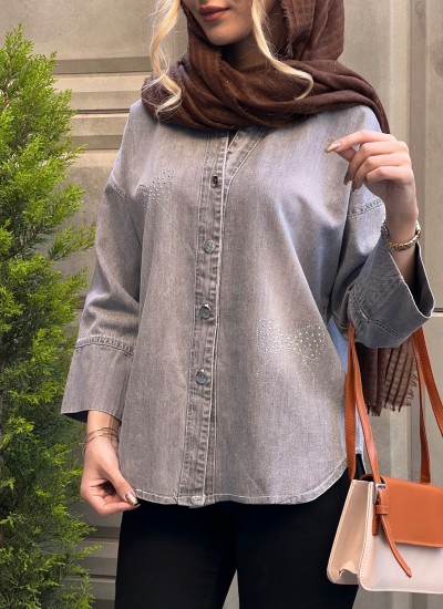 شومیز جین نگین دار
