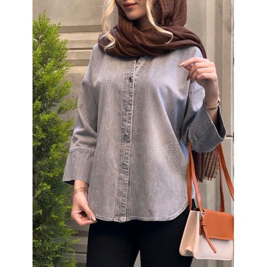 شومیز جین نگین دار شومیز جین نگین دار