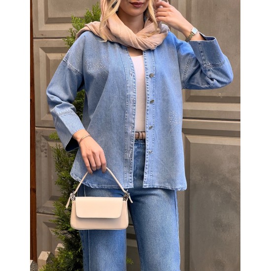 شومیز جین نگین دار شومیز جین نگین دار