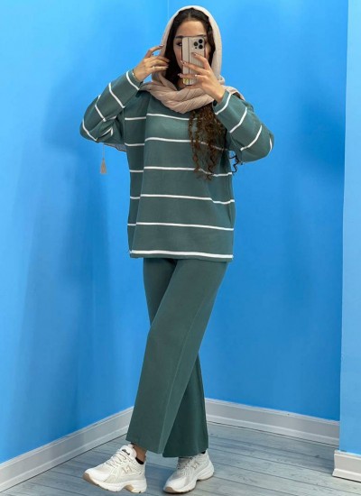 ست بلوز شلوار بافت راه راه 3