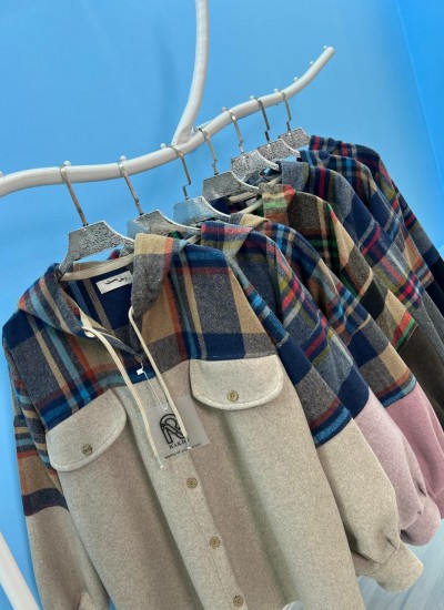 شومیز فوتر چهارخانه کلاهدار