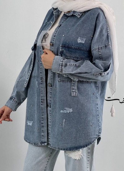 شومیز جین جیب بند دار شومیز جین جیب بند دار