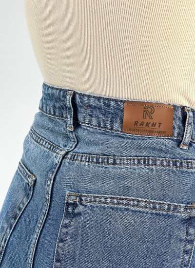 شلوار نیم بگ جین آبی کمر ساده