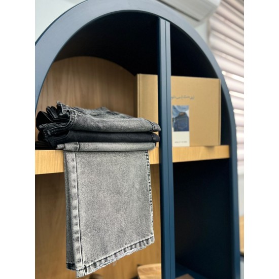 شلوار رگولار جین ذغالی و طوسی شلوار رگولار جین ذغالی و طوسی