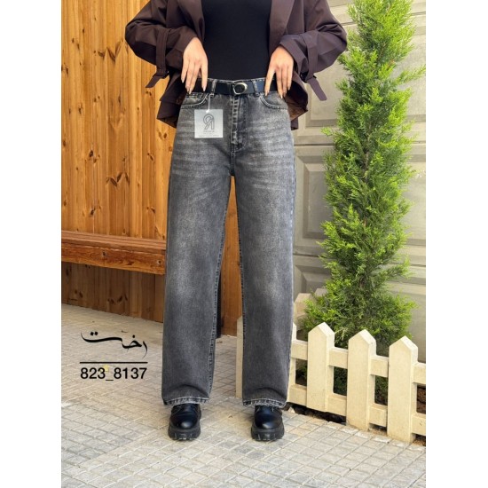 شلوار رگولار جین ذغالی و طوسی