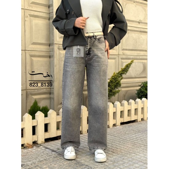 شلوار رگولار جین ذغالی و طوسی