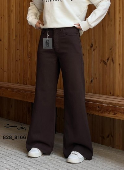 شلوار فلر بگ کتان کبریتی قهوه ای شلوار فلر بگ کتان کبریتی قهوه ای