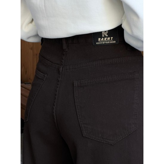 شلوار فلر بگ کتان کبریتی قهوه ای شلوار فلر بگ کتان کبریتی قهوه ای