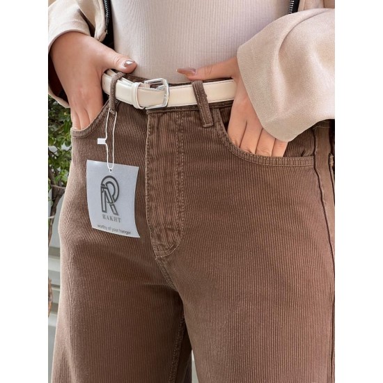 شلوار فلر بگ کتان کبریتی قهوه ای شلوار فلر بگ کتان کبریتی قهوه ای