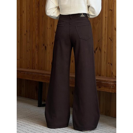 شلوار فلر بگ کتان کبریتی قهوه ای شلوار فلر بگ کتان کبریتی قهوه ای