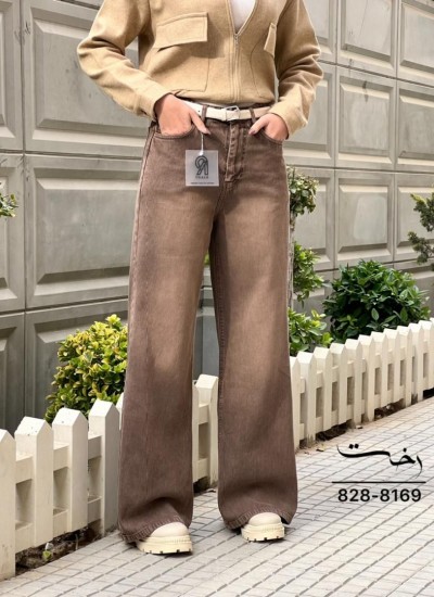 شلوار فلر بگ کتان کبریتی قهوه ای