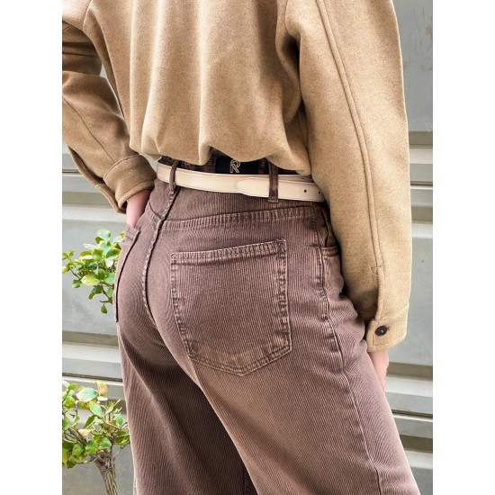 شلوار فلر بگ کتان کبریتی قهوه ای شلوار فلر بگ کتان کبریتی قهوه ای