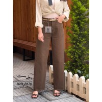 شلوار رگولار کتان کبریتی قهوه ای