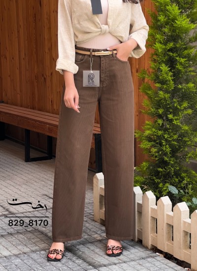 شلوار رگولار کتان کبریتی قهوه ای