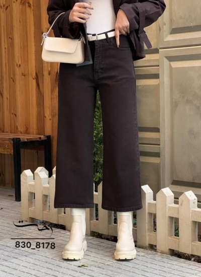 شلوار واید کتان قهوه ای