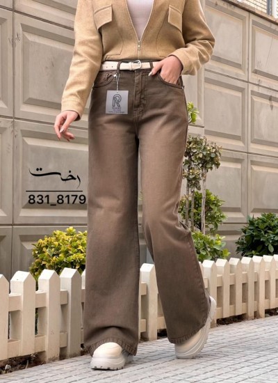 شلوار فلر بگ کتان قهوه ای شلوار فلر بگ کتان قهوه ای
