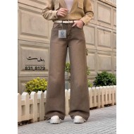 شلوار فلر بگ کتان قهوه ای