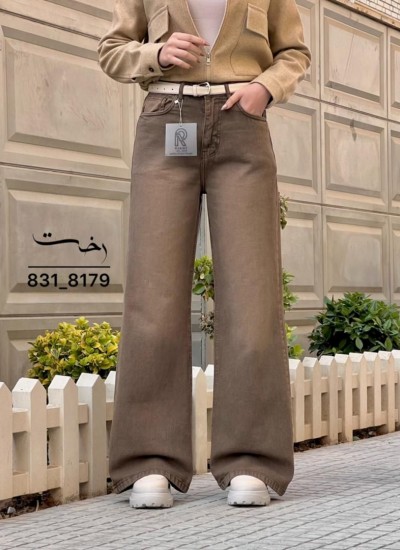 شلوار فلر بگ کتان قهوه ای