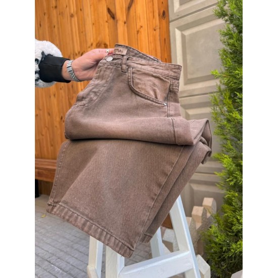 شلوار فلر بگ کتان قهوه ای شلوار فلر بگ کتان قهوه ای