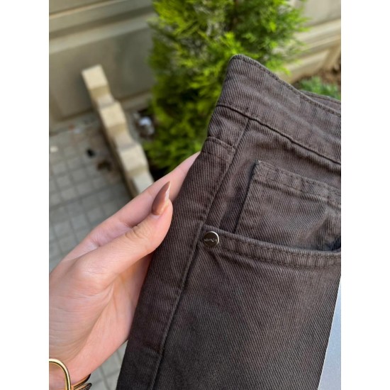 شلوار فلر بگ کتان قهوه ای شلوار فلر بگ کتان قهوه ای