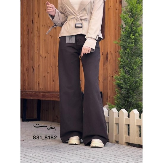 شلوار فلر بگ کتان قهوه ای شلوار فلر بگ کتان قهوه ای