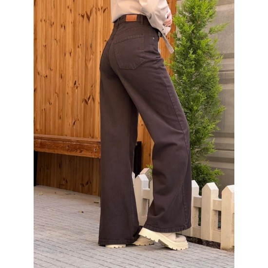 شلوار فلر بگ کتان قهوه ای شلوار فلر بگ کتان قهوه ای