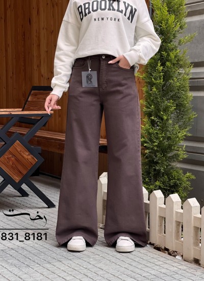 شلوار فلر بگ کتان قهوه ای
