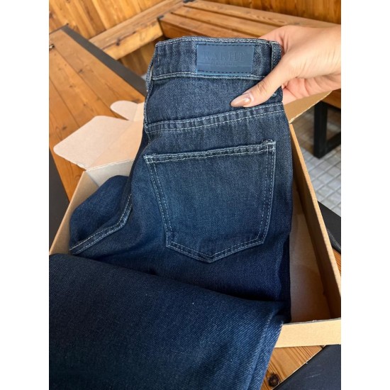 شلوار soft جین آبی جیب جلو