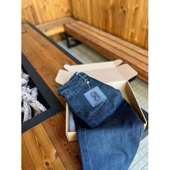 شلوار soft جین آبی جیب جلو