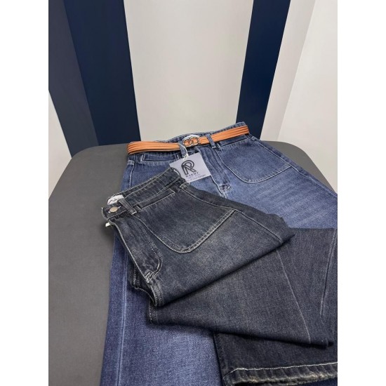 شلوار soft جین آبی جیب جلو