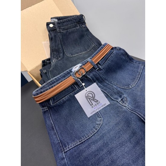 شلوار soft جین آبی جیب جلو