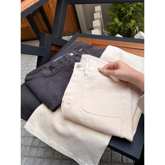 شلوار بوتکات کتان جیب هلالی